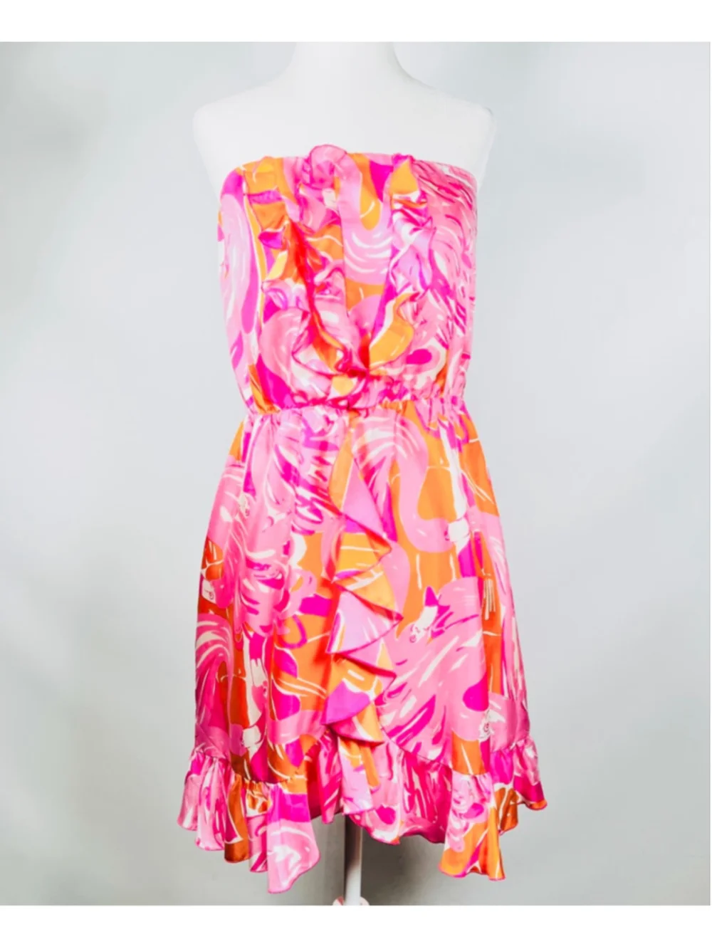 Lilly Pulitzer Womens Dress Strapless Cover Up Size 4 Pink Orange Flamingo Print - Picture 3 of 9